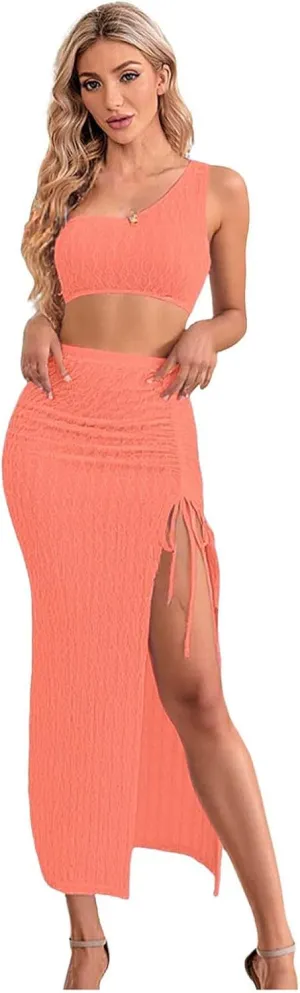 2 Piece Maxi Skirt Sets for Women Sleeveless Tank Tops with High Side Slit Bodycon Dress Sets Summer Beach Vacation Outfits