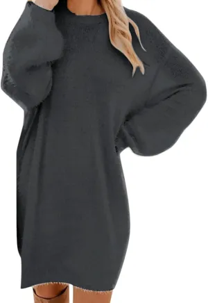 2024 Women's Plush Dress Fashion Loose Casual Comfortable Peplum Premium Feeling Sweater Dresses