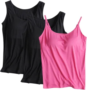 3 Pack Womens Built in Bra Tank Tops Lightweight Casual Sleeveless Breathable Athletic Workout T Shirts with Padded