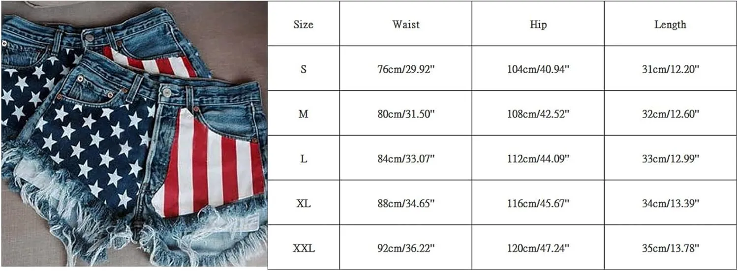 4th of July Shorts for Women American Flag Printed Denim Shorts High Waisted American Flag Womens Shorts