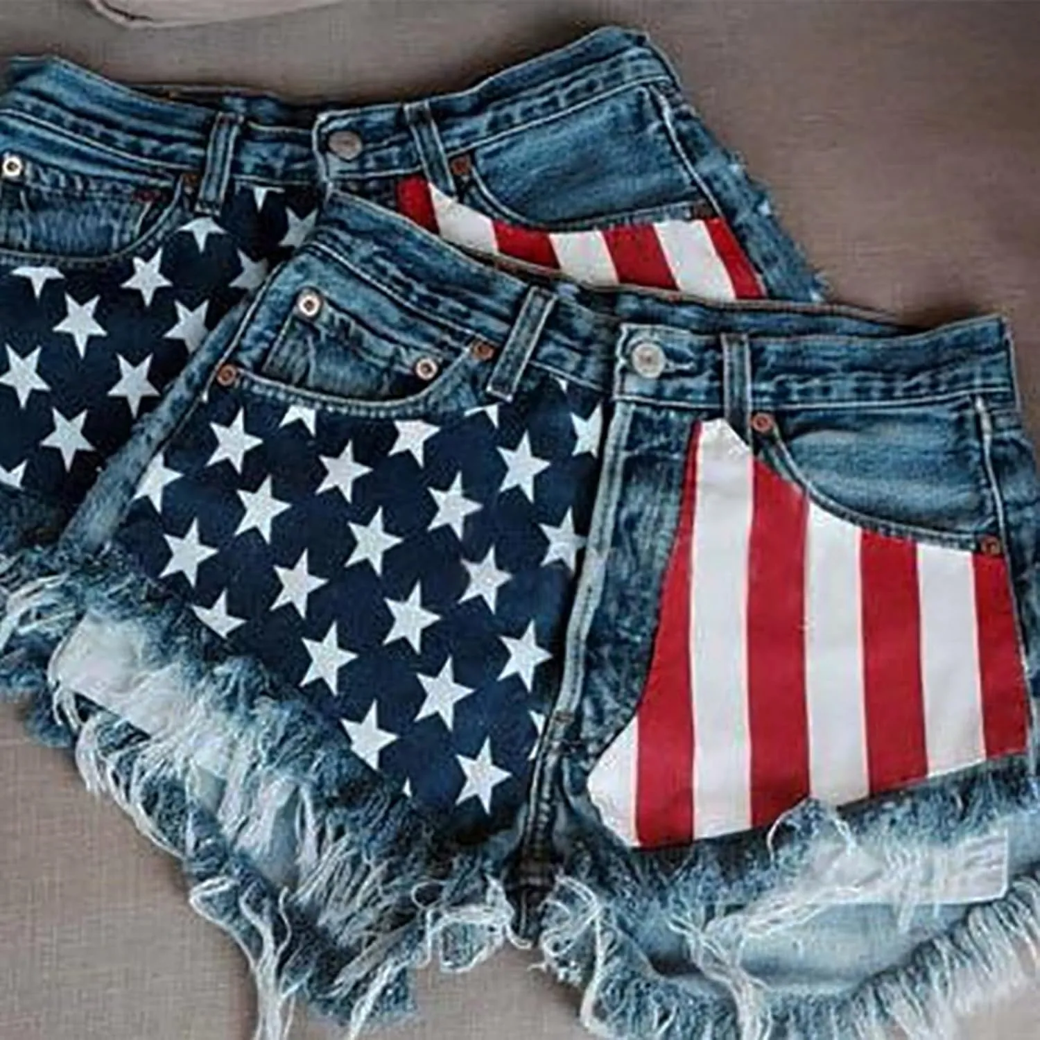 4th of July Shorts for Women American Flag Printed Denim Shorts High Waisted American Flag Womens Shorts