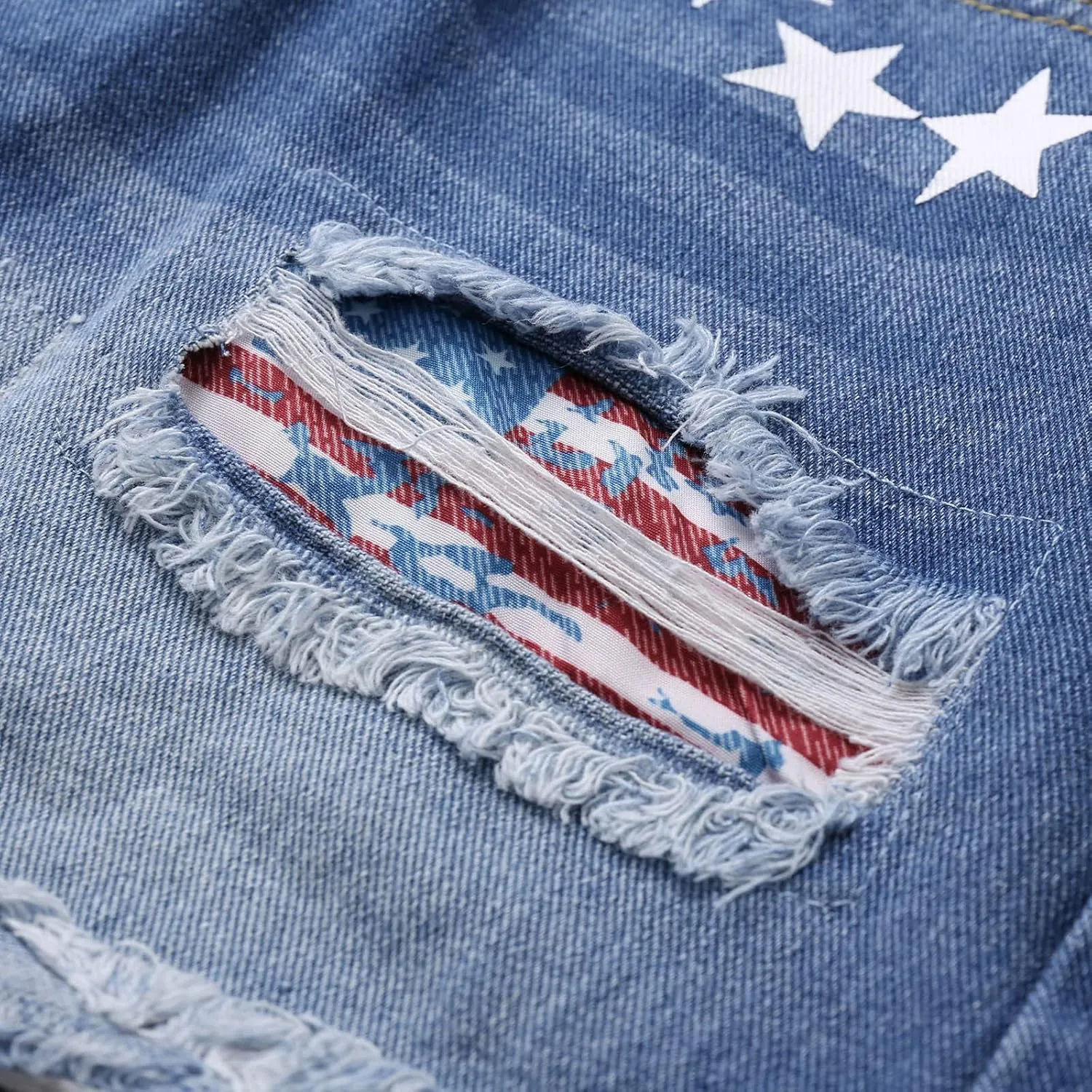 4th of July Shorts for Women American Flag Printed Denim Shorts High Waisted American Flag Womens Shorts