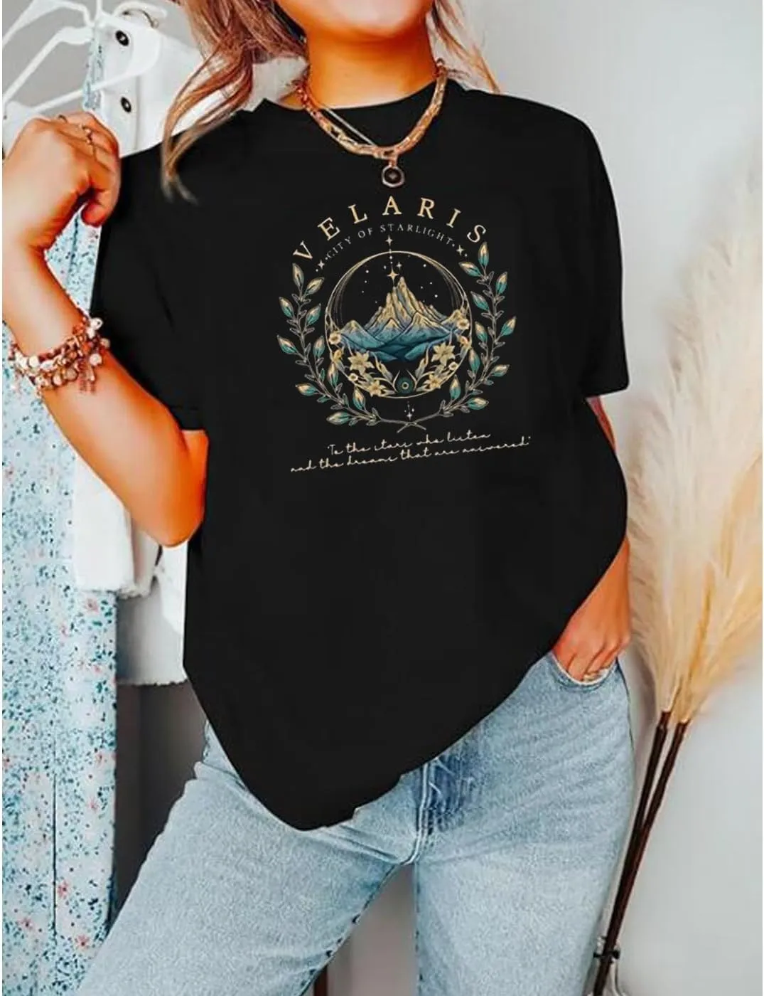 Acotar Velaris Night Court Shirt Women City of Starlight Vintage Book Gift Tees Stars Graphic Short Sleeve Tshirt Tops