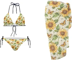 AFPANQZ Luxury Bikini & Sarong Cover Up Set Triangle Top with Long Wrap Quick Dry Fabric Pool Spa & Honeymoon Swimwear