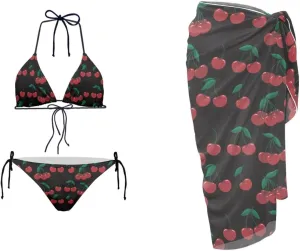 AFPANQZ Sexy Bikini Swimsuit with Matching Cover Up - Halter Triangle Top & Lightweight Chiffon Wrap for Spa/Cruise