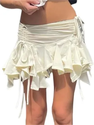 Alyweatry Women Ruffle Lace Mini Skirt Low Rise Pleated Vintage Grunge Tiered Y2k Lace Short Skirt Streetwear