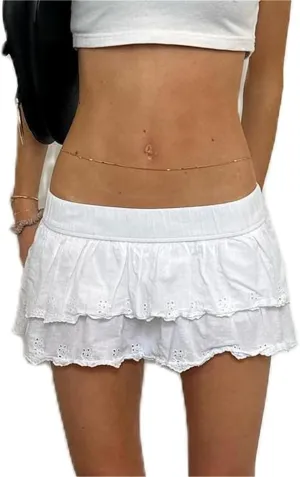 Alyweatry Women Ruffle Lace Mini Skirt Low Rise Pleated Vintage Grunge Tiered Y2k Lace Short Skirt Streetwear