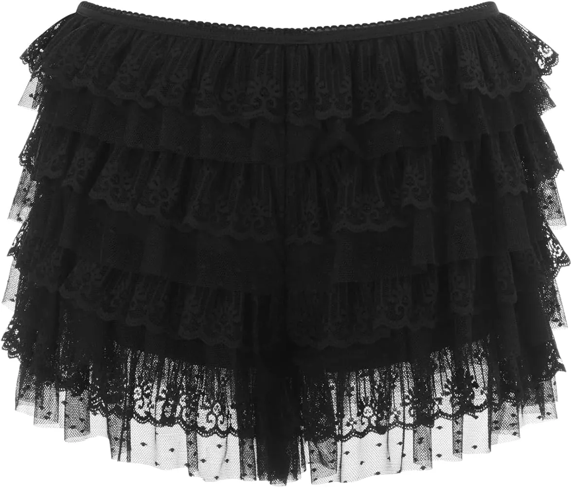 Alyweatry Women Ruffle Lace Mini Skirt Low Rise Pleated Vintage Grunge Tiered Y2k Lace Short Skirt Streetwear