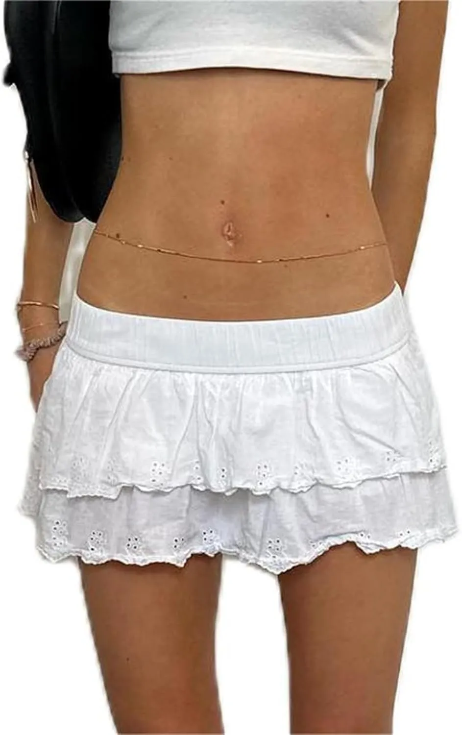 Alyweatry Women Ruffle Lace Mini Skirt Low Rise Pleated Vintage Grunge Tiered Y2k Lace Short Skirt Streetwear