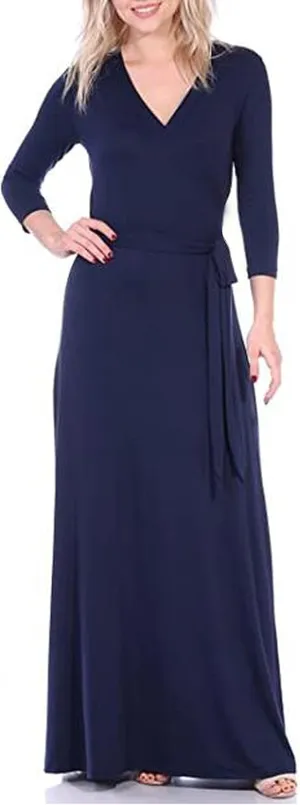 Aphratti Women's Maxi Dresses Summer 3/4 Sleeve V Neck Faux Wrap Flowy Spring Long Floral Maxi Dress