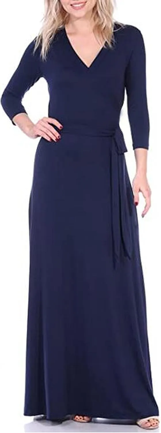 Aphratti Women's Maxi Dresses Summer 3/4 Sleeve V Neck Faux Wrap Flowy Spring Long Floral Maxi Dress