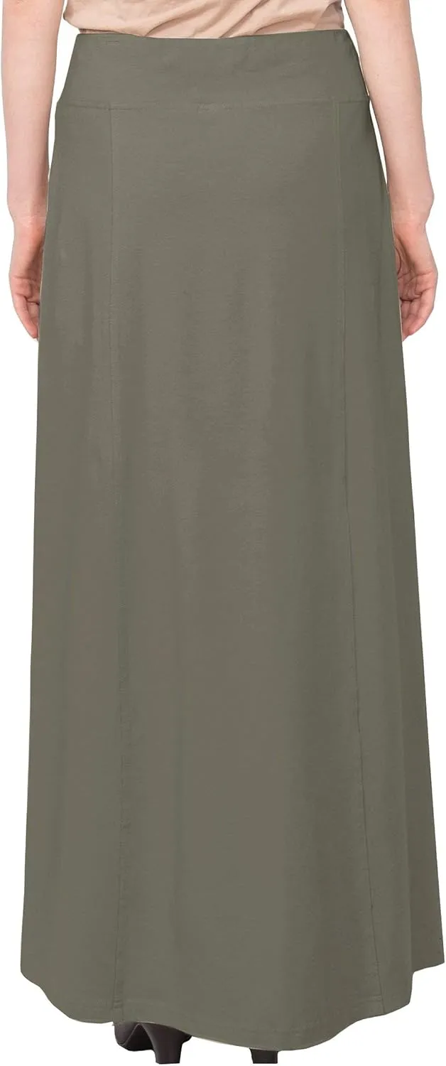 Baby'O Women's Stretch Cotton Knit Faux Button Front Maxi A-Line Skirt