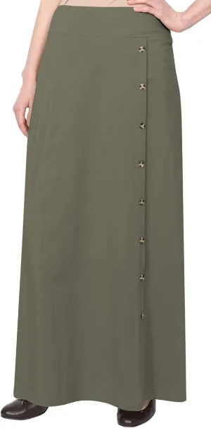 Baby'O Women's Stretch Cotton Knit Faux Button Front Maxi A-Line Skirt
