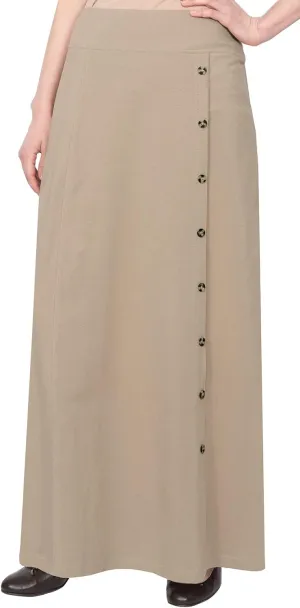 Baby'O Women's Stretch Cotton Knit Faux Button Front Maxi A-Line Skirt