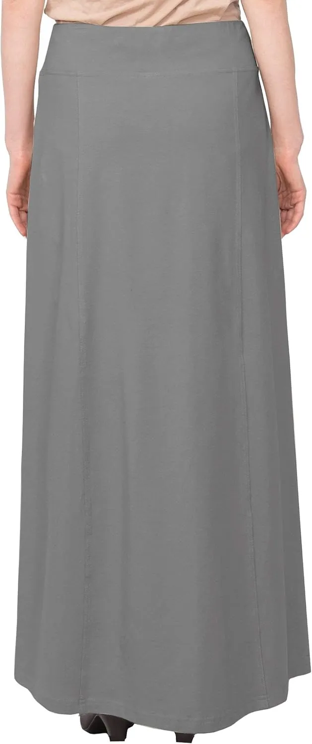 Baby'O Women's Stretch Cotton Knit Faux Button Front Maxi A-Line Skirt
