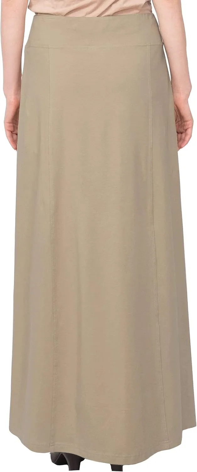 Baby'O Women's Stretch Cotton Knit Faux Button Front Maxi A-Line Skirt