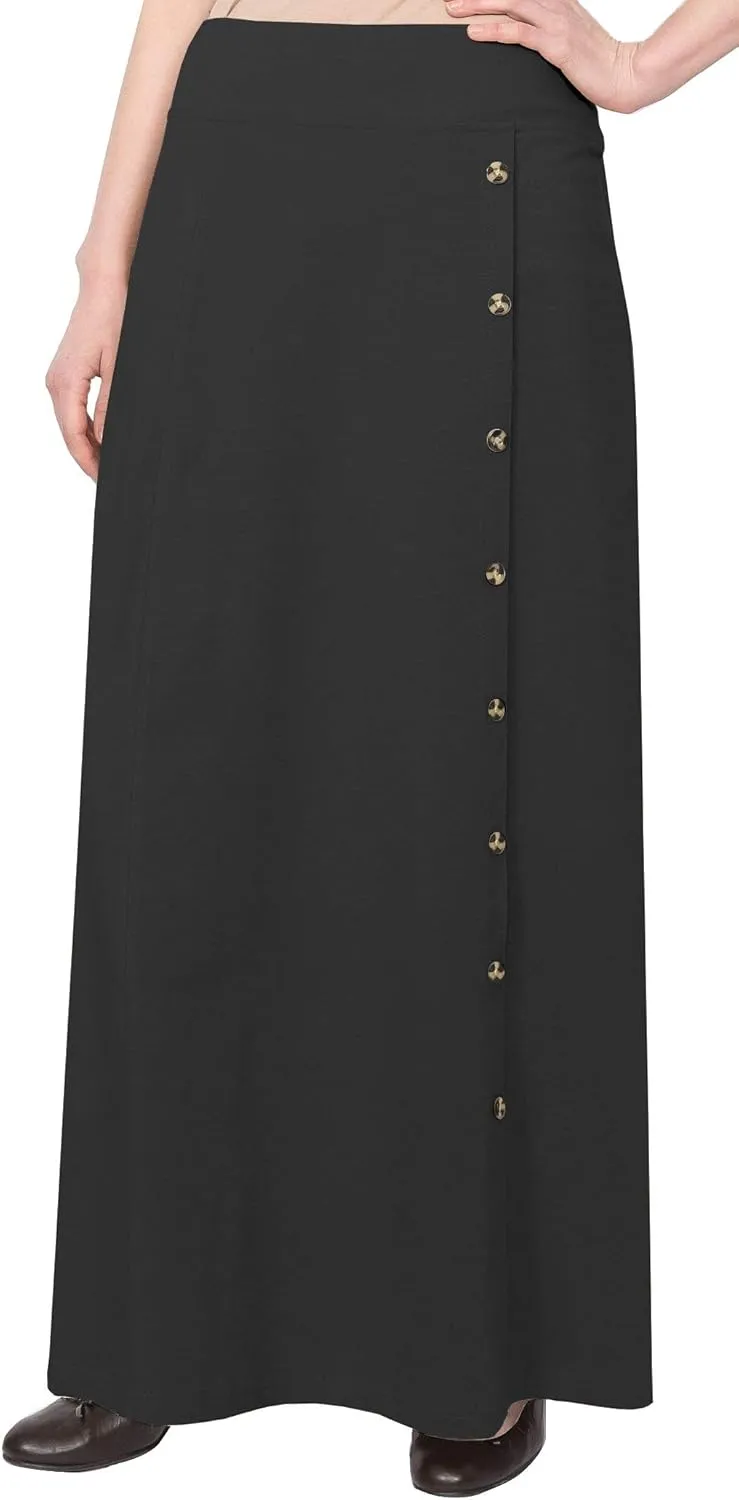Baby'O Women's Stretch Cotton Knit Faux Button Front Maxi A-Line Skirt
