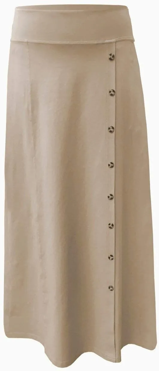 Baby'O Women's Stretch Cotton Knit Faux Button Front Maxi A-Line Skirt