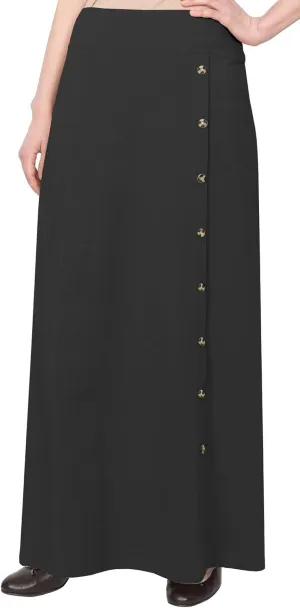 Baby'O Women's Stretch Cotton Knit Faux Button Front Maxi A-Line Skirt