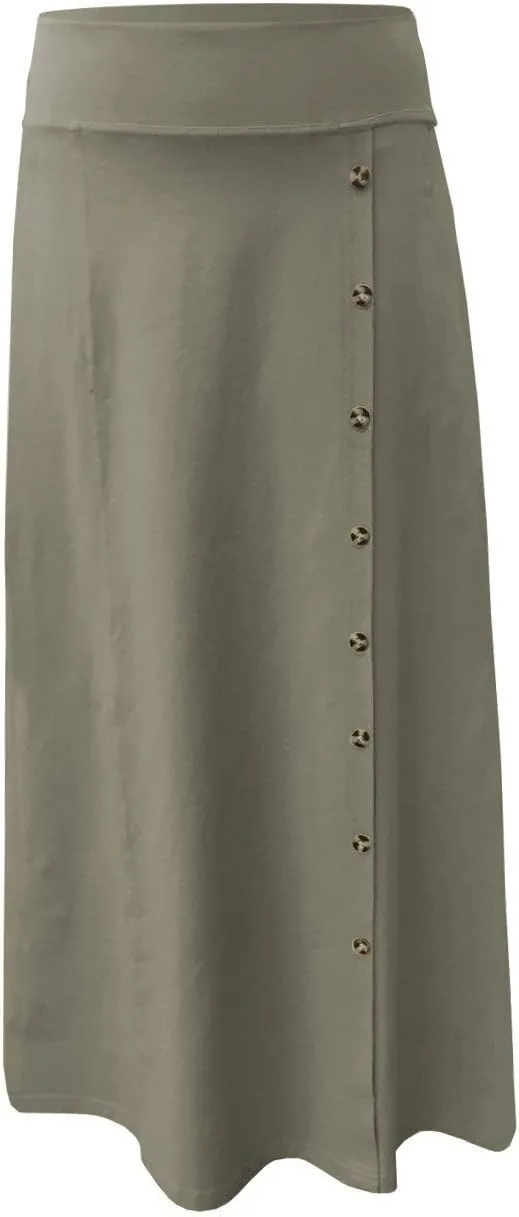 Baby'O Women's Stretch Cotton Knit Faux Button Front Maxi A-Line Skirt