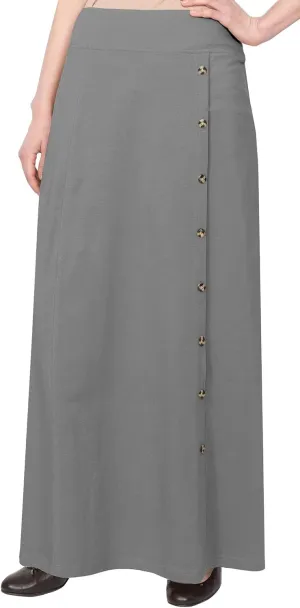Baby'O Women's Stretch Cotton Knit Faux Button Front Maxi A-Line Skirt