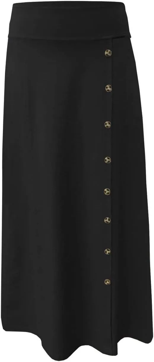 Baby'O Women's Stretch Cotton Knit Faux Button Front Maxi A-Line Skirt