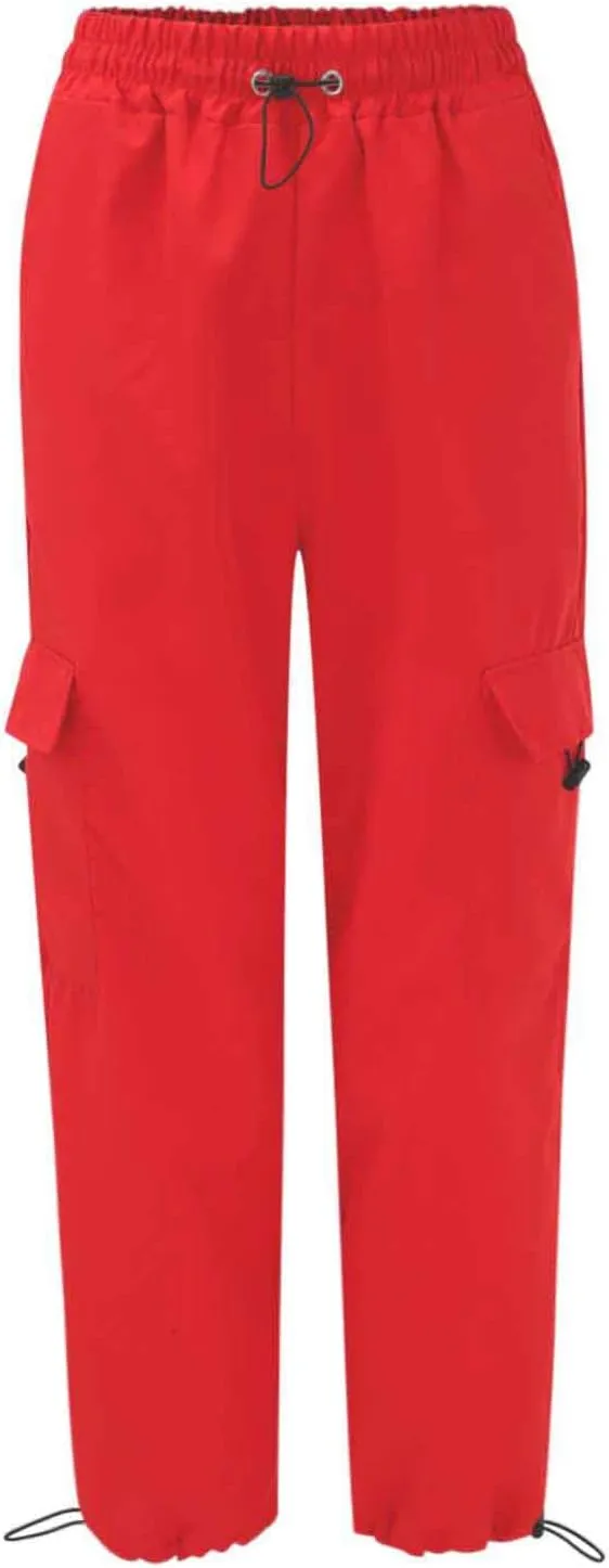 Baggy Parachute Pants for Women Drawstring Elastic High Waist Hip Hop Cargo Pants Multiple Pockets Jogger Y2K Pants