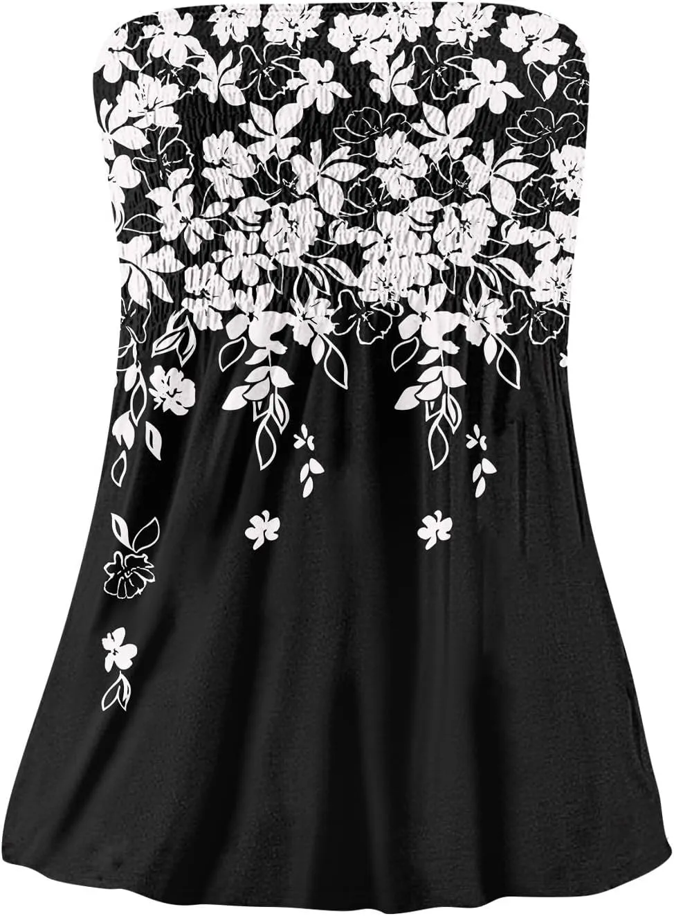 Bandeau Tops for Women Smocked Ruffled Sleeveless Bandeau Floral Print Strapless Tube Tops Business Casual Tanks