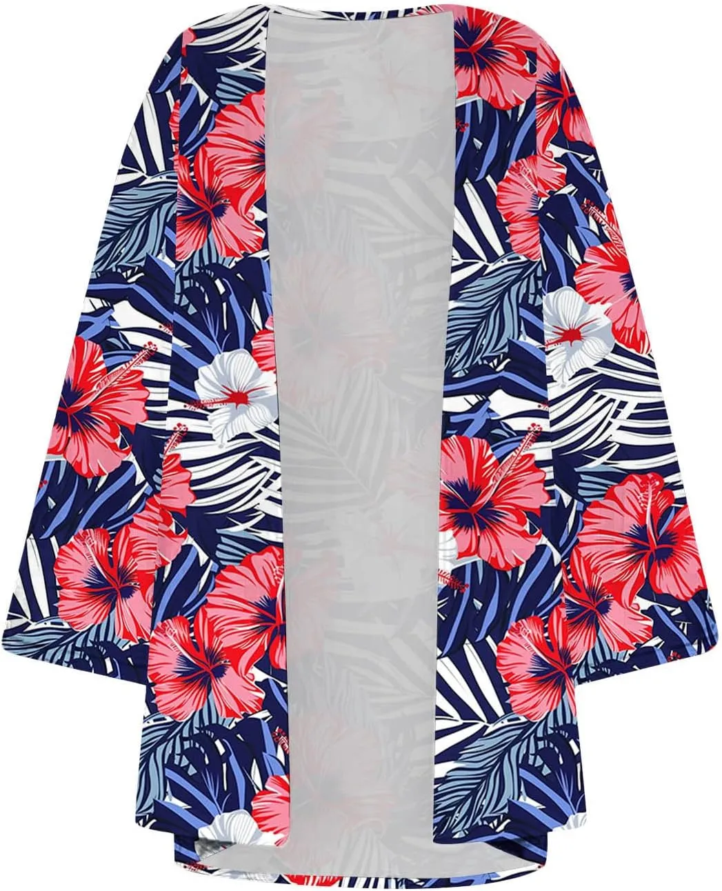Beach Coverups for Women Floral Printed 3/4 Sleeve Kimono Loose Open Front Cardigan Summer Vacation Outfits