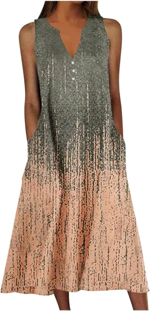 Boho Dresses for Women's 2025 Sundress Plus Loose V Neck Sleeveless Dress Trendy Summer Floral Print Swimsuit Coverups
