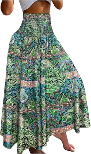 Boho Maxi Skirts for Women 2025 Summer Elegant High Waisted Flowy Swing A-Line Floral Long Skirt