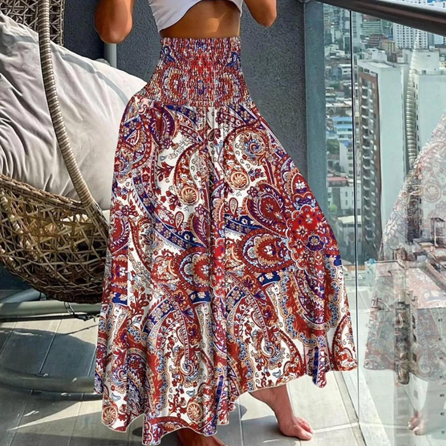Boho Maxi Skirts for Women 2025 Summer Elegant High Waisted Flowy Swing A-Line Floral Long Skirt