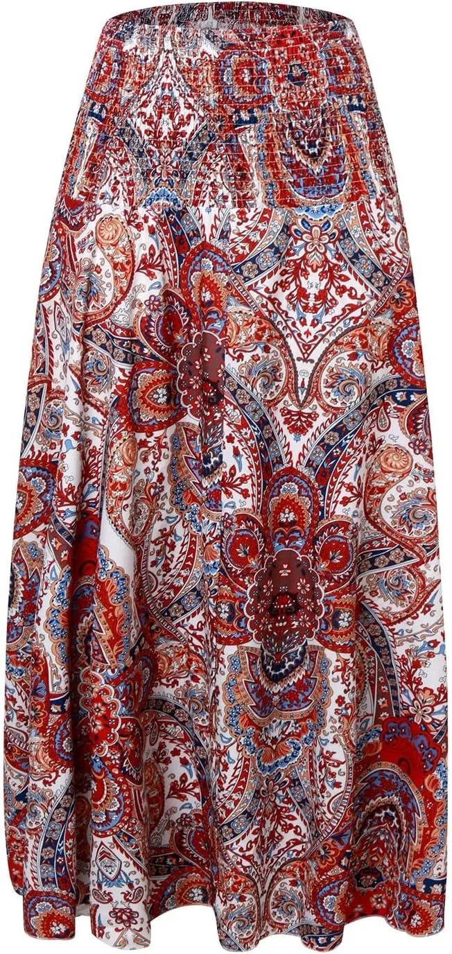 Boho Maxi Skirts for Women 2025 Summer Elegant High Waisted Flowy Swing A-Line Floral Long Skirt
