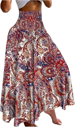Boho Maxi Skirts for Women 2025 Summer Elegant High Waisted Flowy Swing A-Line Floral Long Skirt