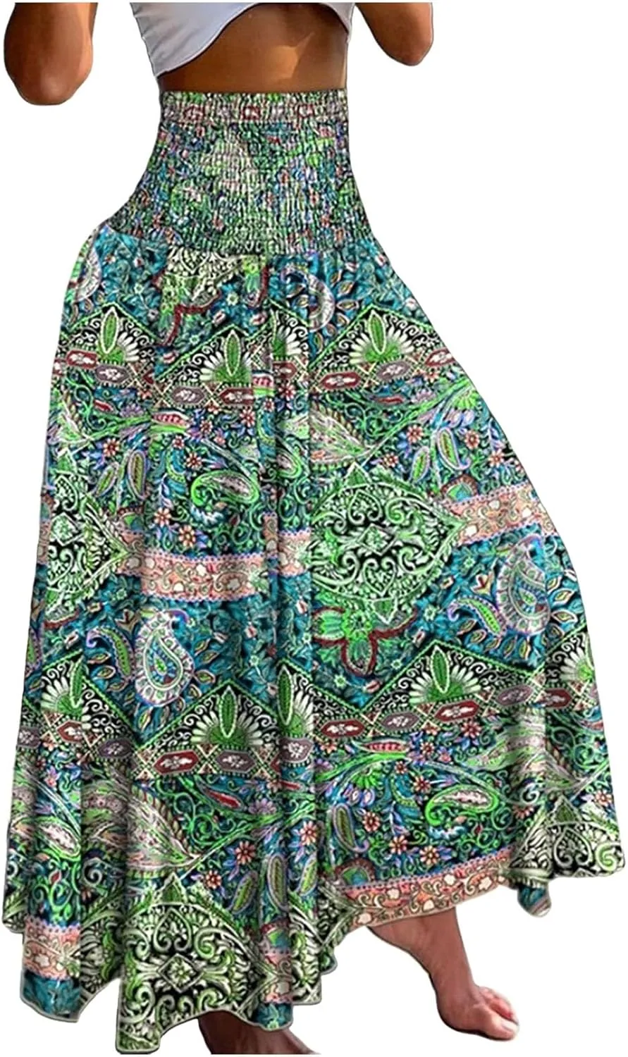 Boho Maxi Skirts for Women 2025 Summer Elegant High Waisted Flowy Swing A-Line Floral Long Skirt