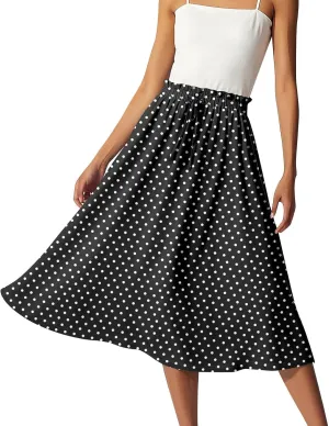 Boho Skirts for Women - High Waisted Floral Maxi Skirt with Pockets, Elastic Waist Flowy Beach Vacation Dress