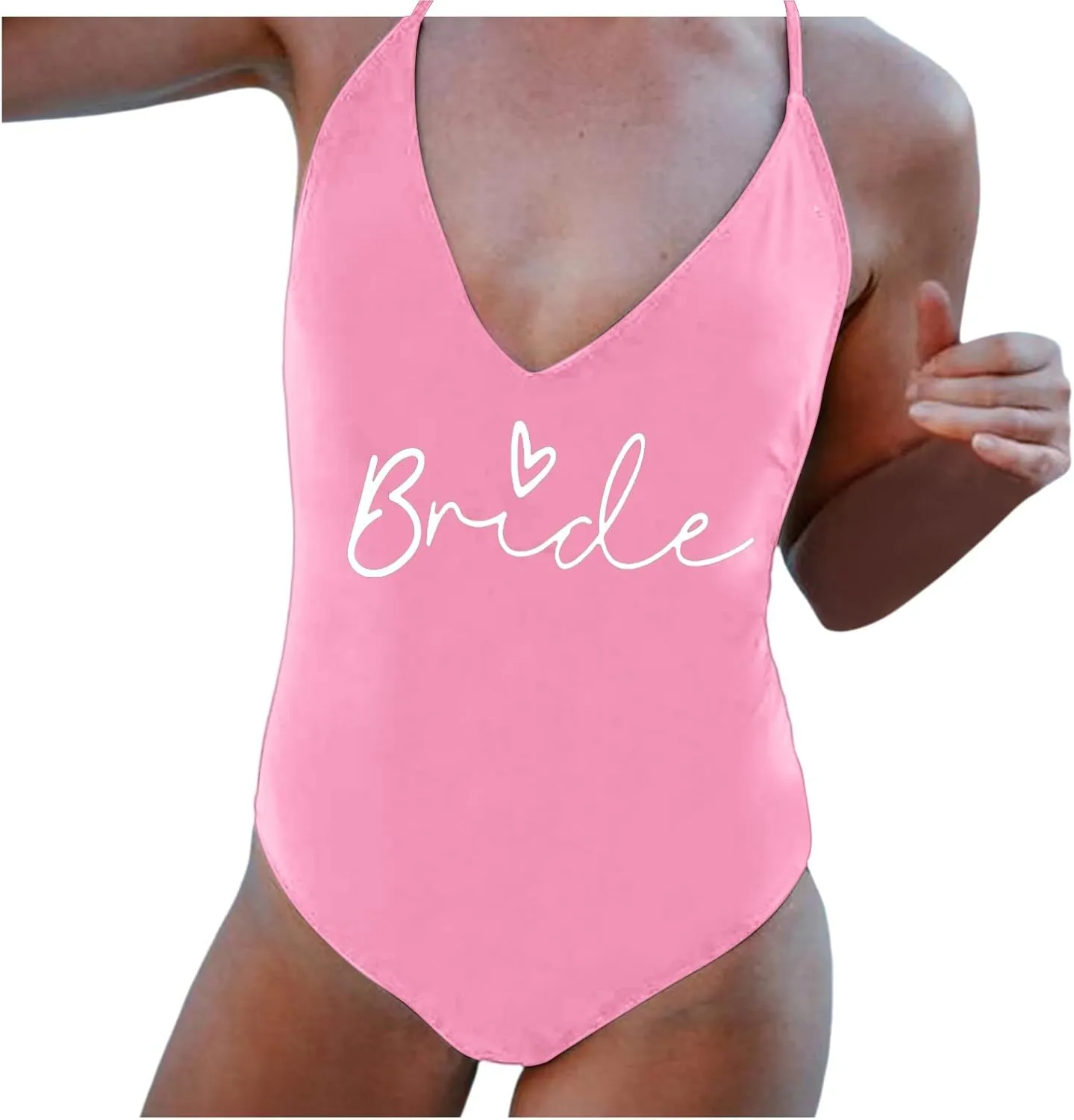 Bride One Piece Swimsuits for Women Letter Print High Cut Monokini Bathing Suits Backless Tummy Control Swimwear