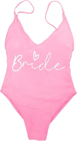 Bride One Piece Swimsuits for Women Letter Print High Cut Monokini Bathing Suits Backless Tummy Control Swimwear
