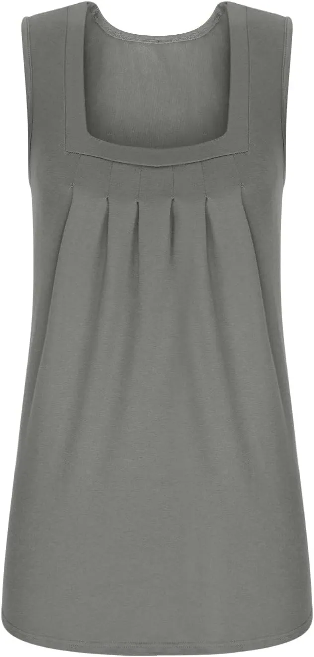 Ceboyel Women Sleeveless Pleated Summer Tops Loose Fit Camisole Shirt Square Neck Dressy Casual Tank Top 2023 Trendy Outfits