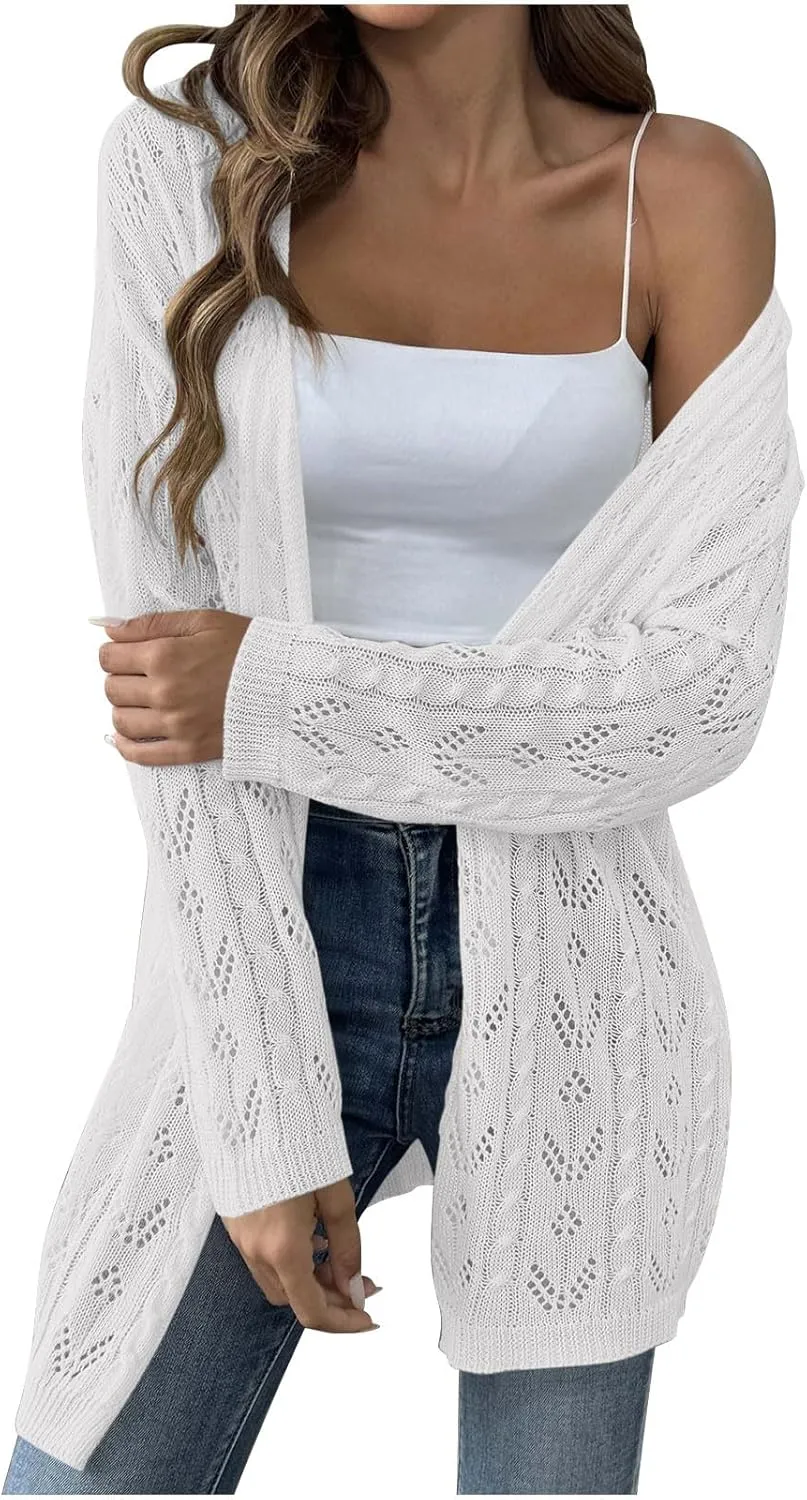 Chic Cable Knit Cardigan for Womens Open Front Cardigan Sweaters Fashion Crochet Cable Knit Chunky Outwear Coats