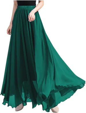 Chiffon Skirt for Women 2025 Fashion Vintage High Elastic Waist Pleated Skirts Solid Color Fashion Swing Beach Skirt