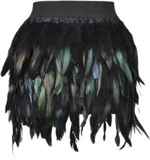 Choies Women Feather Mid Waist Black Mini A-line Skirt
