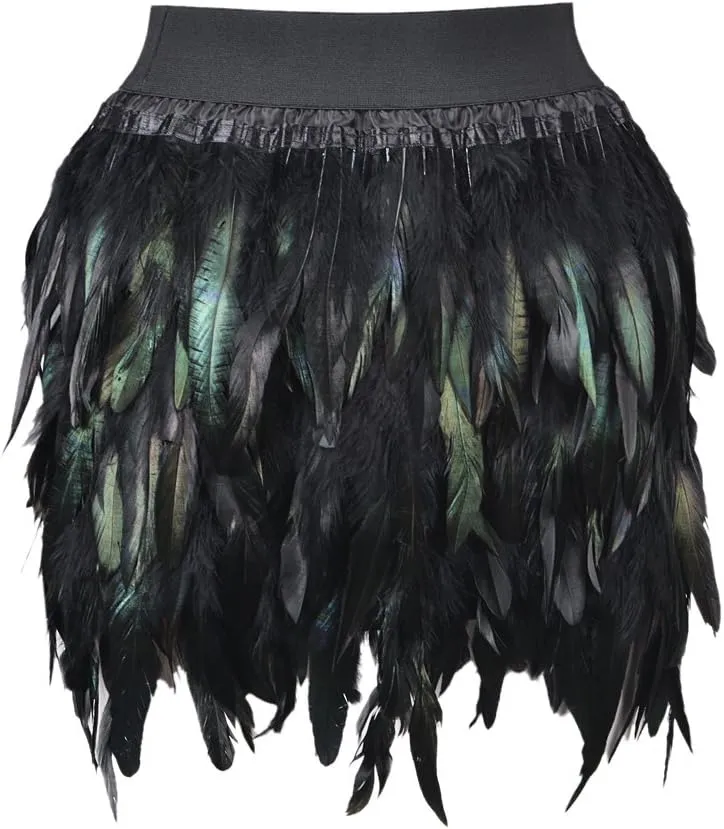 Choies Women Feather Mid Waist Black Mini A-line Skirt