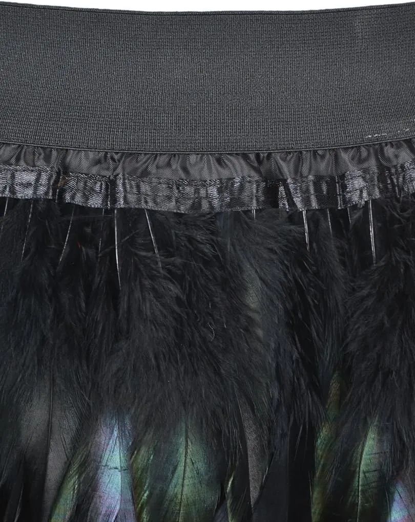 Choies Women Feather Mid Waist Black Mini A-line Skirt