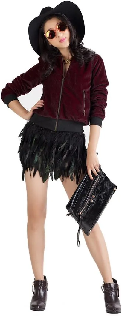 Choies Women Feather Mid Waist Black Mini A-line Skirt