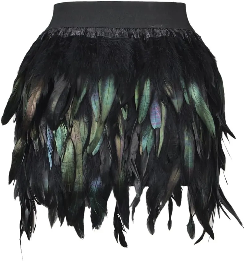 Choies Women Feather Mid Waist Black Mini A-line Skirt