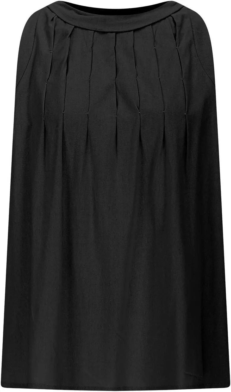Cotton Linen Tank Tops for Women Casual Pleated Crewneck Sleeveless Summer Tank Shirts 2025 Solid Beach Dressy Vest