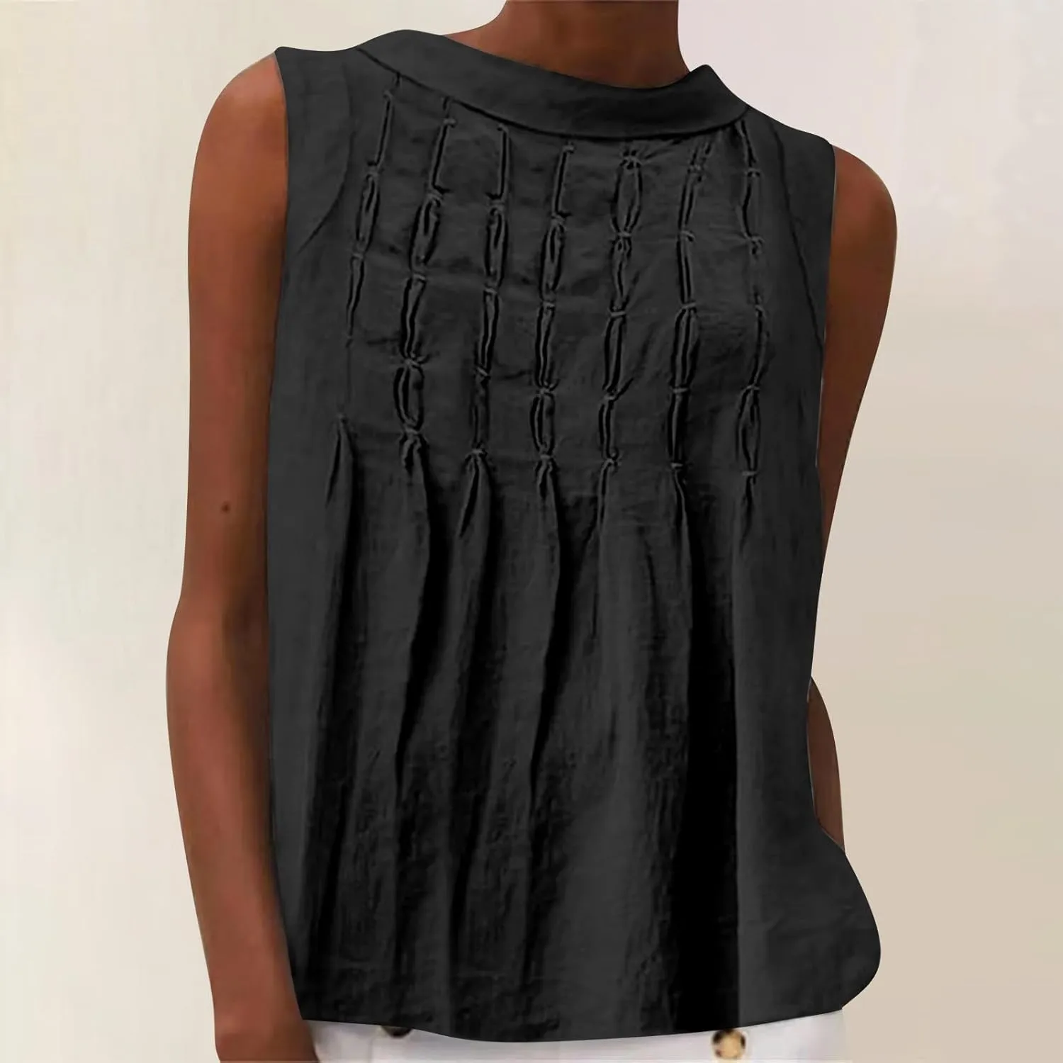 Cotton Linen Tank Tops for Women Casual Pleated Crewneck Sleeveless Summer Tank Shirts 2025 Solid Beach Dressy Vest