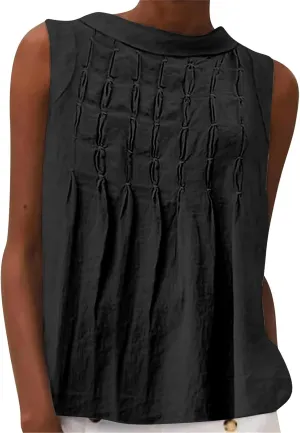 Cotton Linen Tank Tops for Women Casual Pleated Crewneck Sleeveless Summer Tank Shirts 2025 Solid Beach Dressy Vest