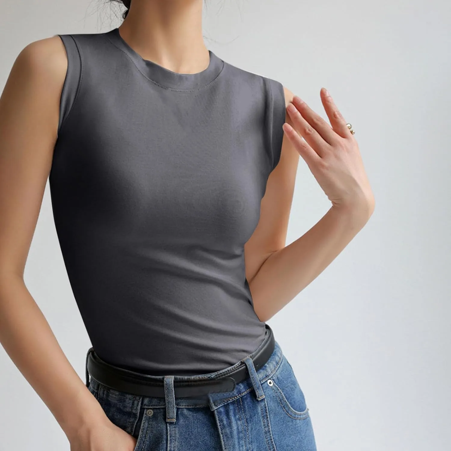 Cotton Tank Tops for Women Summer Sleeveless Crew Neck Solid Color Shirt Casual Basic Solid Color Slim Fitted Blouse